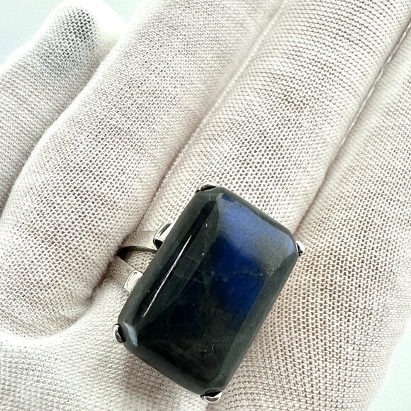 925 Sterling Silver Blue Labradorite Ring - Size 8.75 - Picture 4 of 12